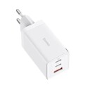 Baseus GaN USB-lader med 65W 2xUSB C 1xUSB og 100W USB-C-Kabel - Hvit