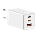 Baseus GaN5 Pro Vegglader 65W med 2xUSB-C + 1xUSB-A Hvit